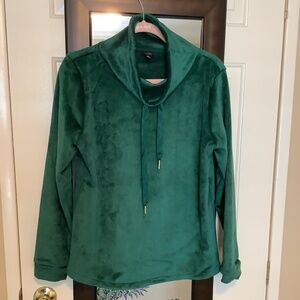 Talbots NWOT Long Sleeve Green Velour Ribbed Cowl Neck Pullover~Medium